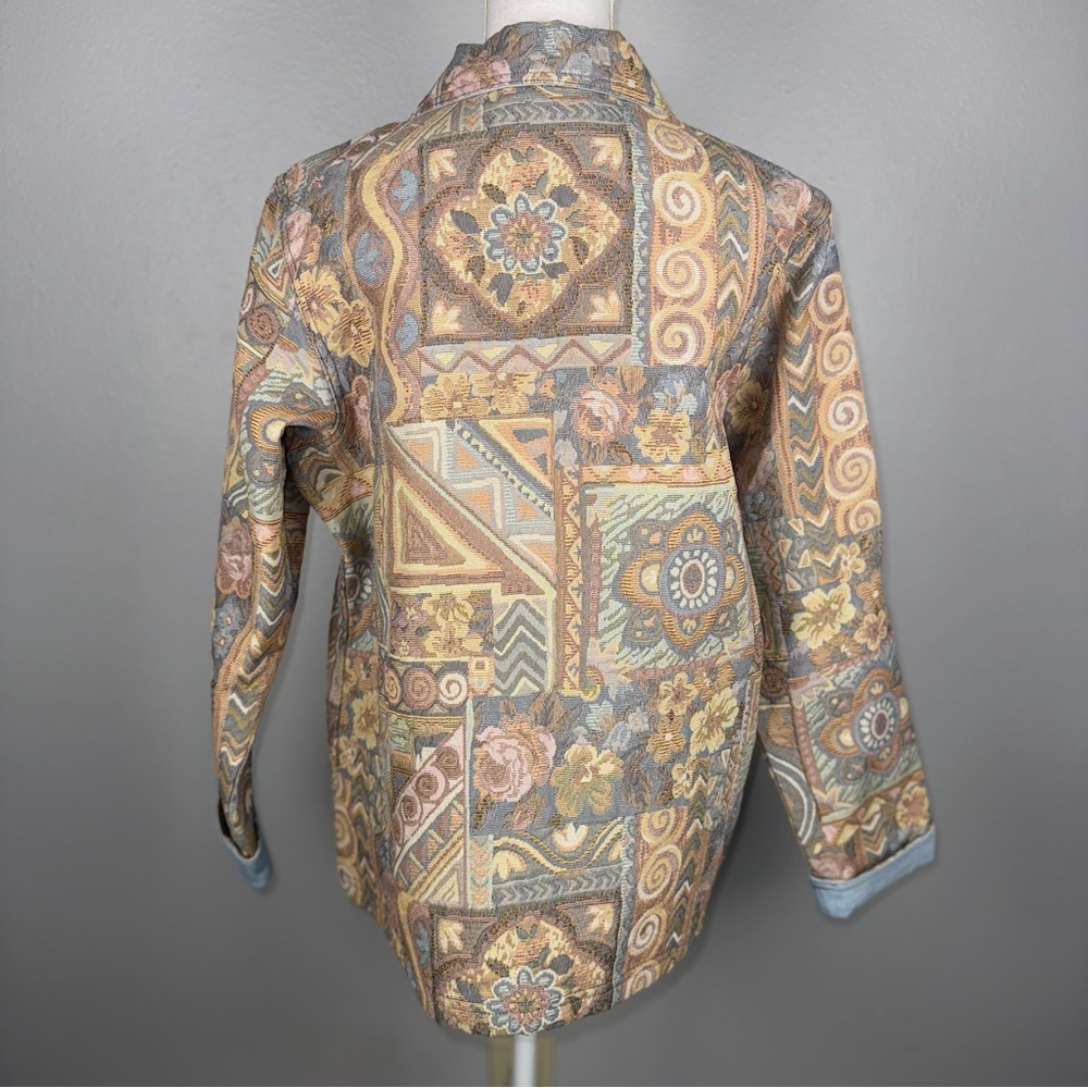 Susan Graver Womens Medium Tapestry Zip Front Jacket Multicolor Floral Geometric - Picture 3 of 13